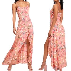 Lulus Zinnia Pink Floral Print High Low Sleeveless Maxi Dress Size Small NEW